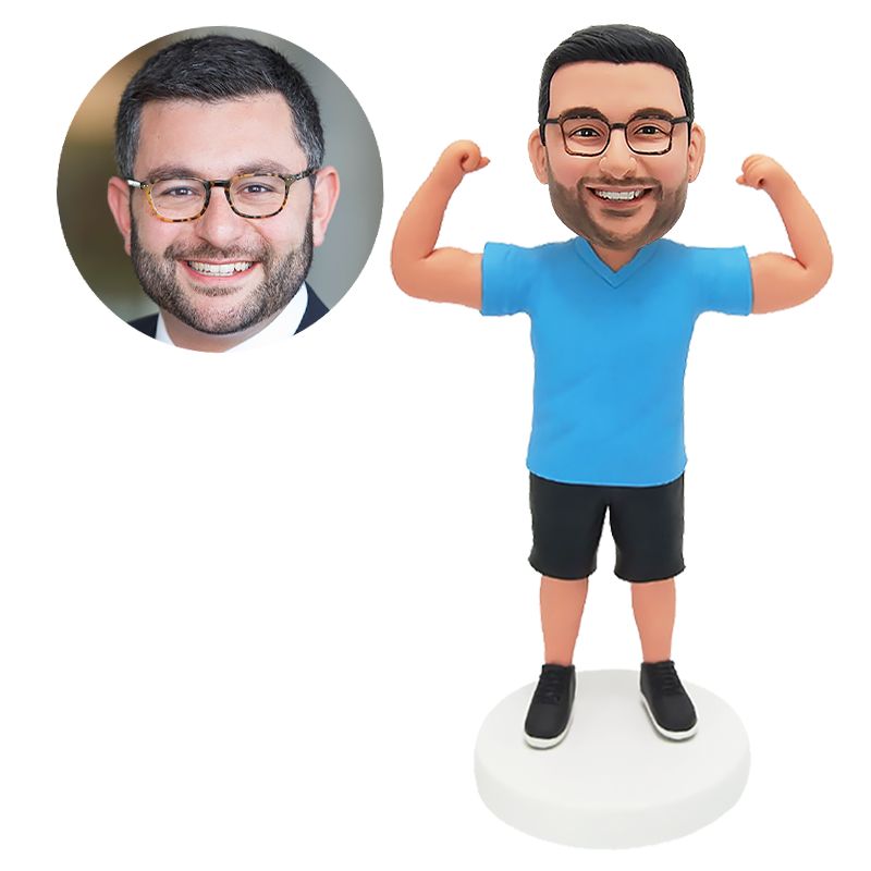 personalized bobble head gym man showing his muscle