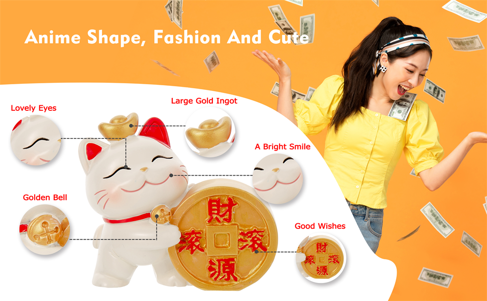 Maneki Neko Statue,Money Lucky Cat Figurine-Caishen Cat,CAI Shen Cat-Lucky Fortune Cat