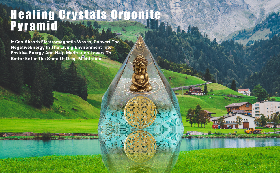 Mini Buddha Statue,Small Buddah Statue,Tiny Buda Cute Buddha in Healing Crystal Orgone Pyramid