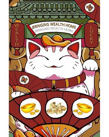 Mini Maneki Neko Statue,Money Lucky Cat Figurine-Caishen Cat,CAI Shen Cat-Lucky Fortune Cat