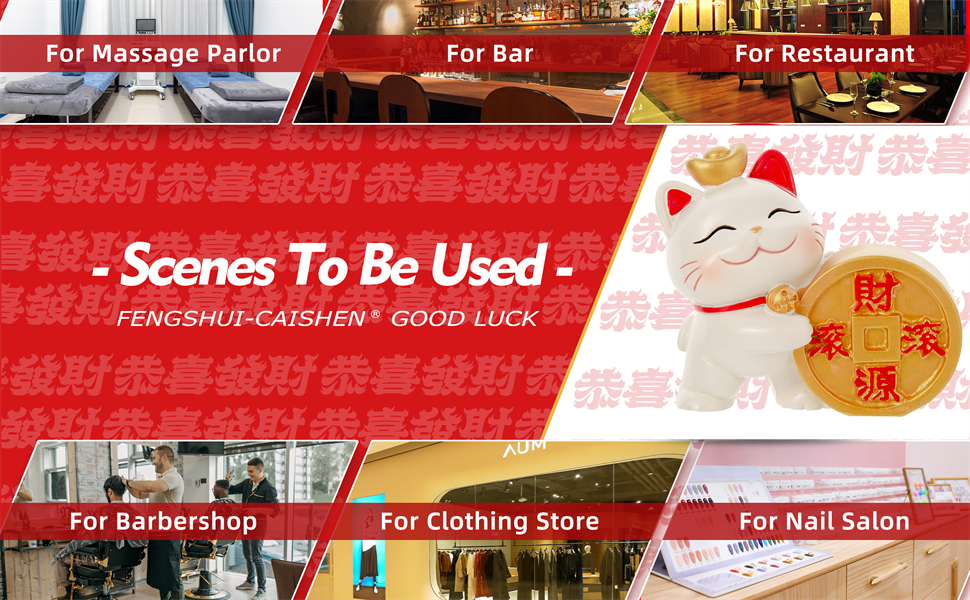 Maneki Neko Statue,Money Lucky Cat Figurine-Caishen Cat,CAI Shen Cat-Lucky Fortune Cat