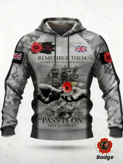 Men's 11th November Remembrance Day LEST WE'S FORGET Poppy Remembrance Hoodie 