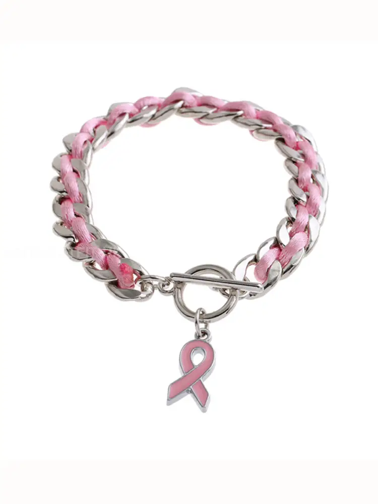 Womens Breast Cancer Awareness Pink Ribbon Bracelet - Pink · 20CM