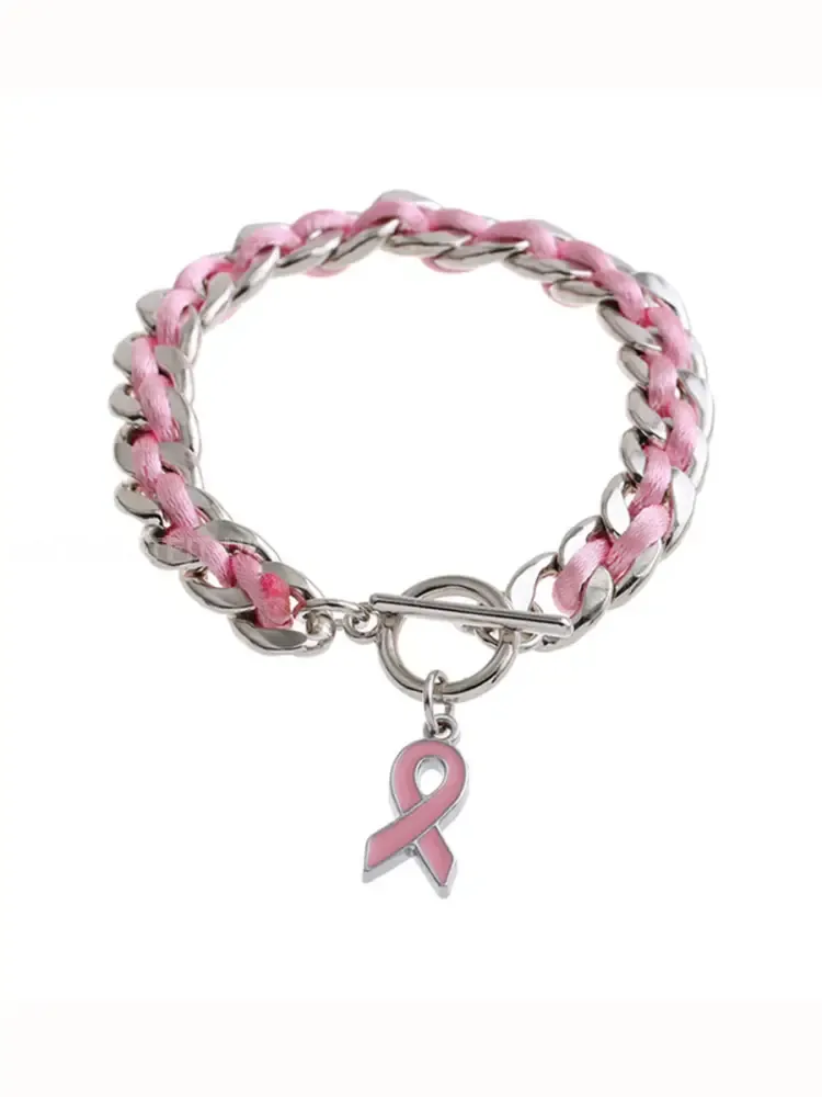 Womens Breast Cancer Awareness Pink Ribbon Bracelet - Pink · 20CM