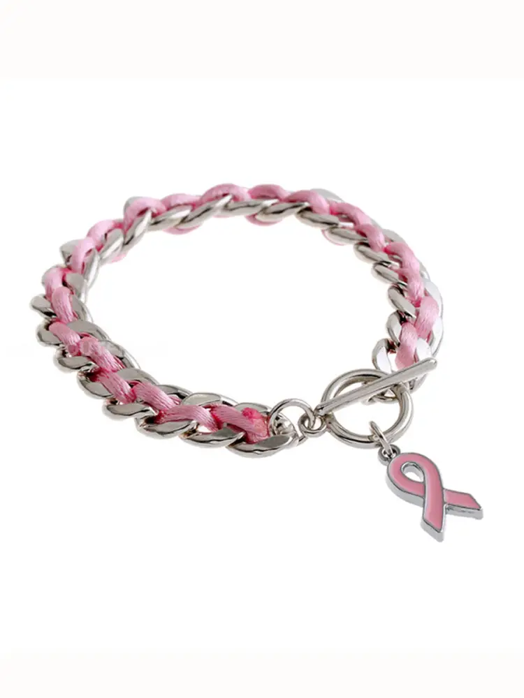 Womens Breast Cancer Awareness Pink Ribbon Bracelet - Pink · 20CM