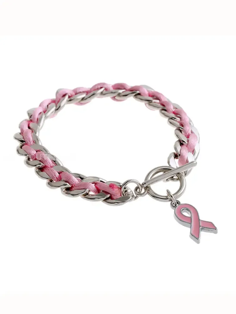 Womens Breast Cancer Awareness Pink Ribbon Bracelet - Pink · 20CM