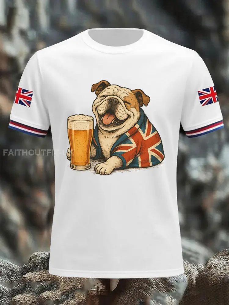Men’s Vintage England Flag Casual Printed T-shirt