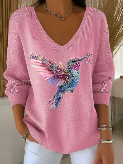 Women’s Breast Cancer Awareness Hummingbird Print Casual Top