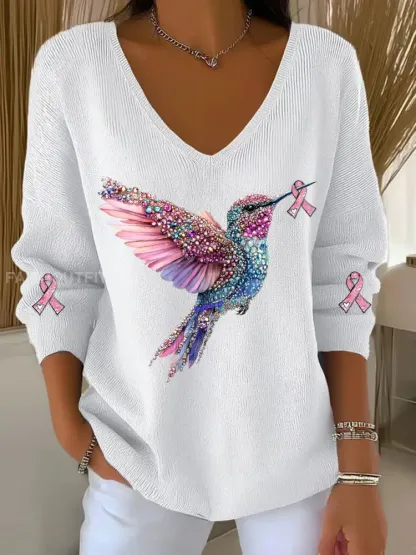Women’s Breast Cancer Awareness Hummingbird Print Casual Top