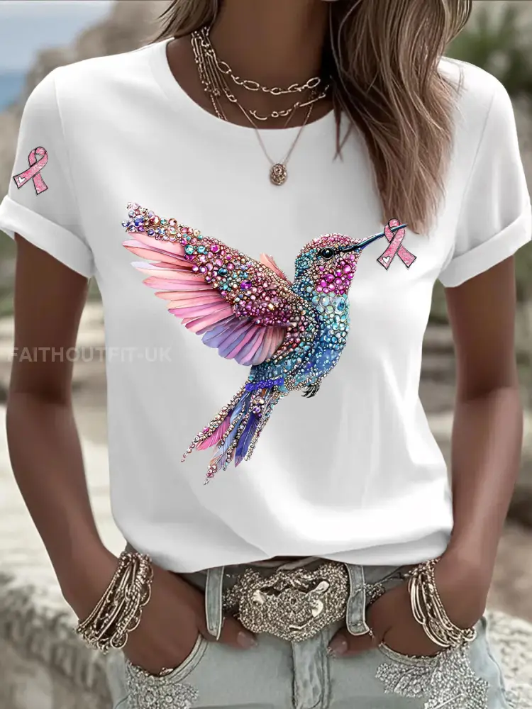 Women’s Pink Ribbon Print Casual T-shirt