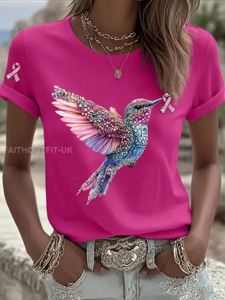 Women’s Pink Ribbon Print Casual T-shirt