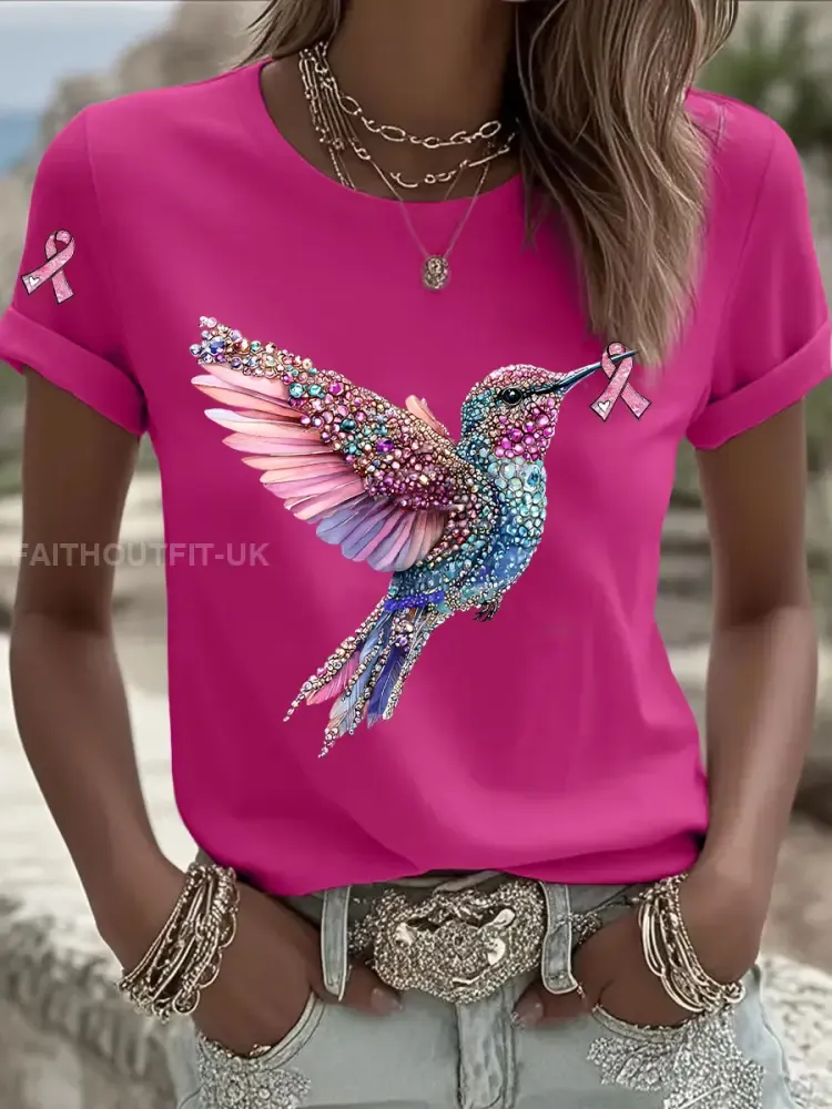 Women’s Pink Ribbon Print Casual T-shirt