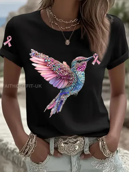 Women’s Pink Ribbon Print Casual T-shirt
