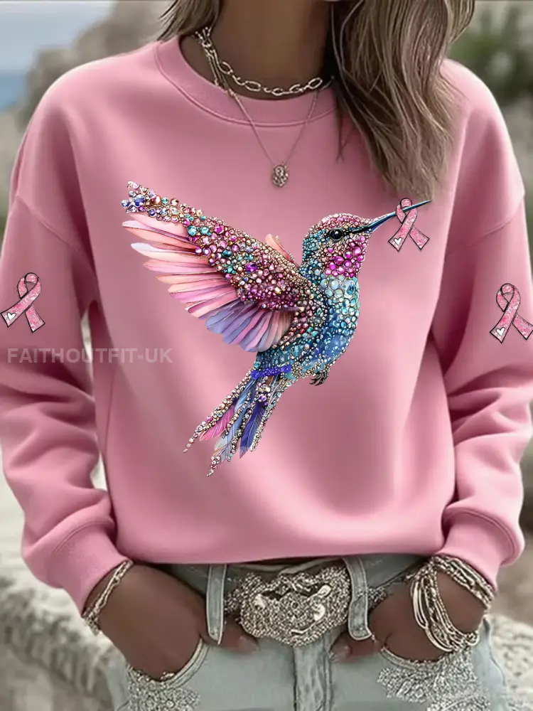 Women’s Pink Hummingbird Printed Sweatshirt