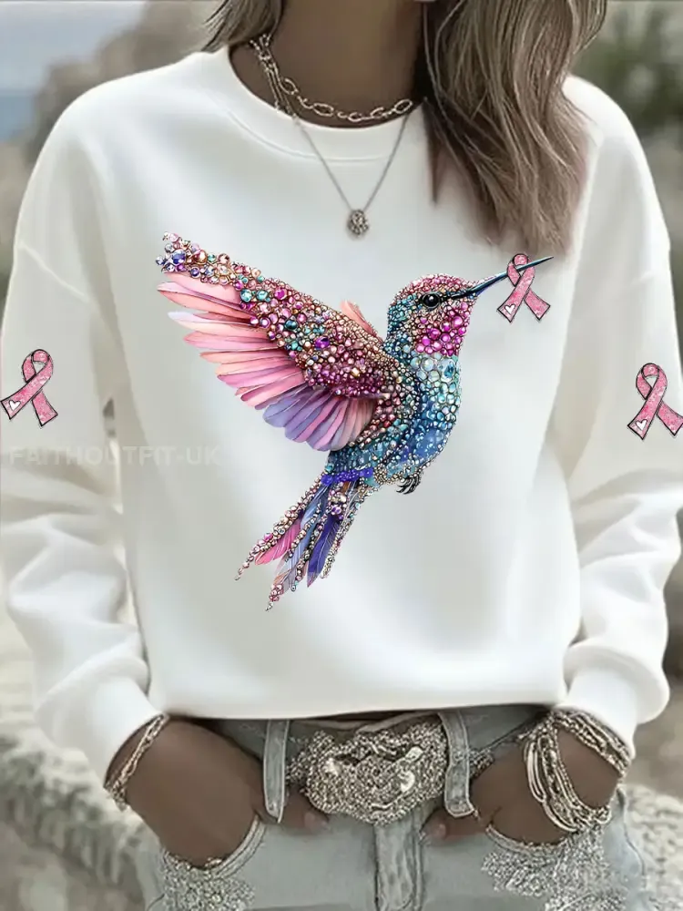 Women’s Pink Hummingbird Printed Sweatshirt