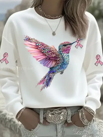 Women’s Pink Hummingbird Printed Sweatshirt