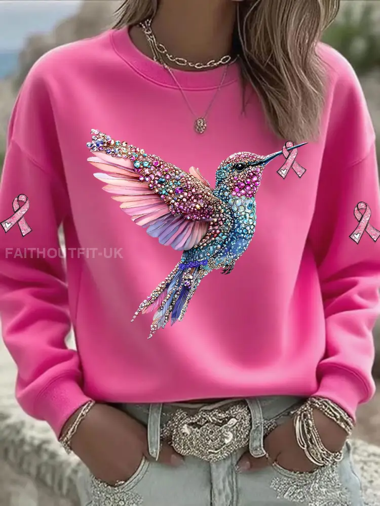 Women’s Pink Hummingbird Printed Sweatshirt