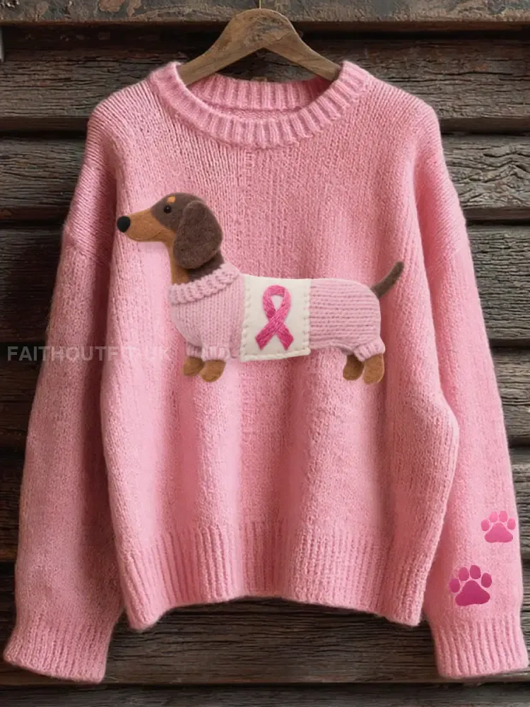 Women’s Lovely Dachshund Pattern Cozy Knit Sweater