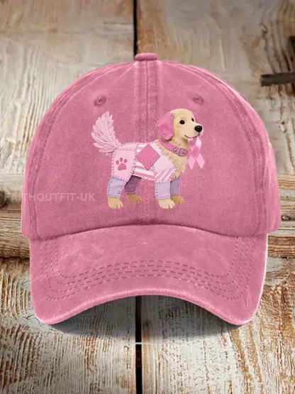 Unisex Pink Dog Pink Ribbon Breast Cancer Awareness Support Hat