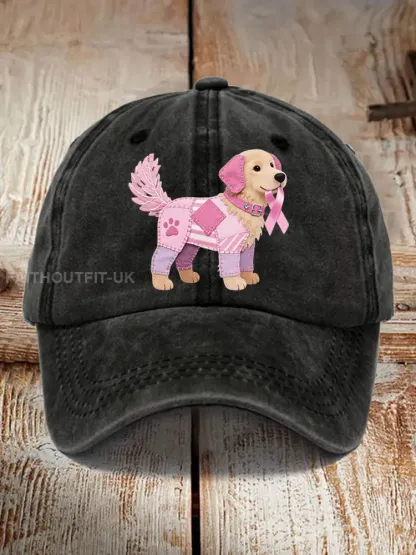 Unisex Pink Dog Pink Ribbon Breast Cancer Awareness Support Hat