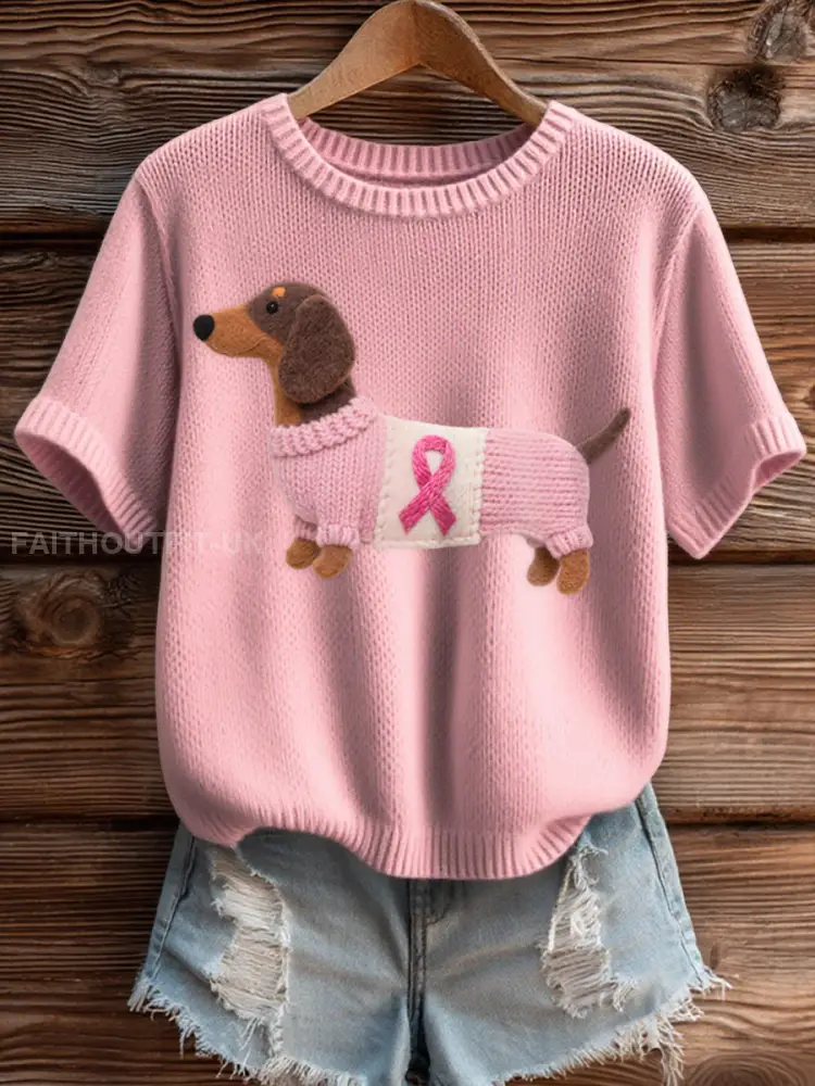 Women’s Cute Dachshund Pattern Felt Art Cozy Knit Top