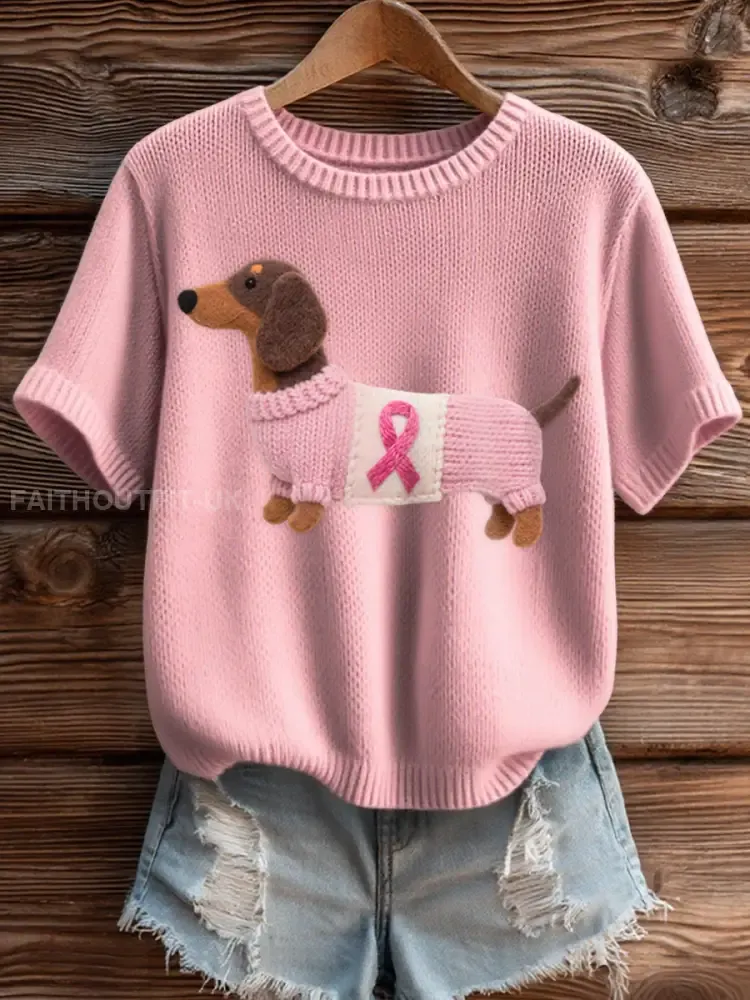 Women’s Cute Dachshund Pattern Felt Art Cozy Knit Top