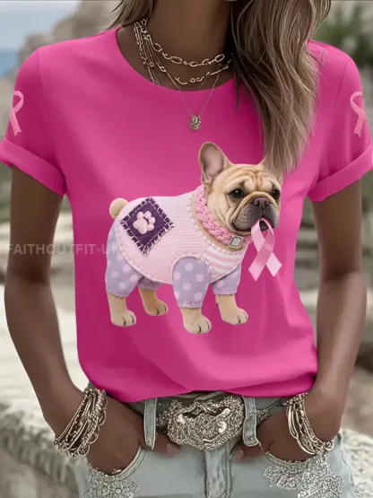 Women’s Pink Dog Pink Ribbon Breast Cancer Awareness Support Tee