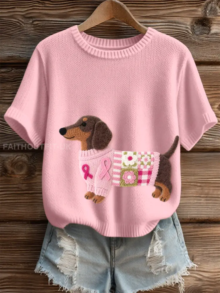 Women’s Lovely Dachshund Pattern Felt Art Cozy Knit Top