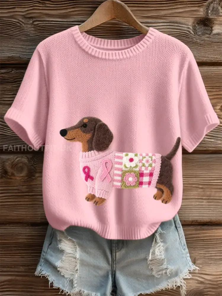 Women’s Lovely Dachshund Pattern Felt Art Cozy Knit Top