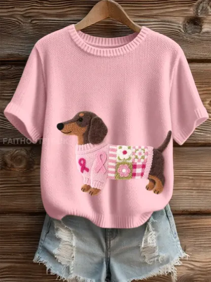Women’s Lovely Dachshund Pattern Felt Art Cozy Knit Top