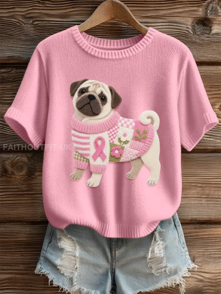 Women’s Lovely Pug Felt Art Cozy Knit Top
