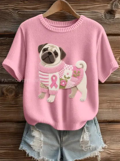 Women’s Lovely Pug Felt Art Cozy Knit Top