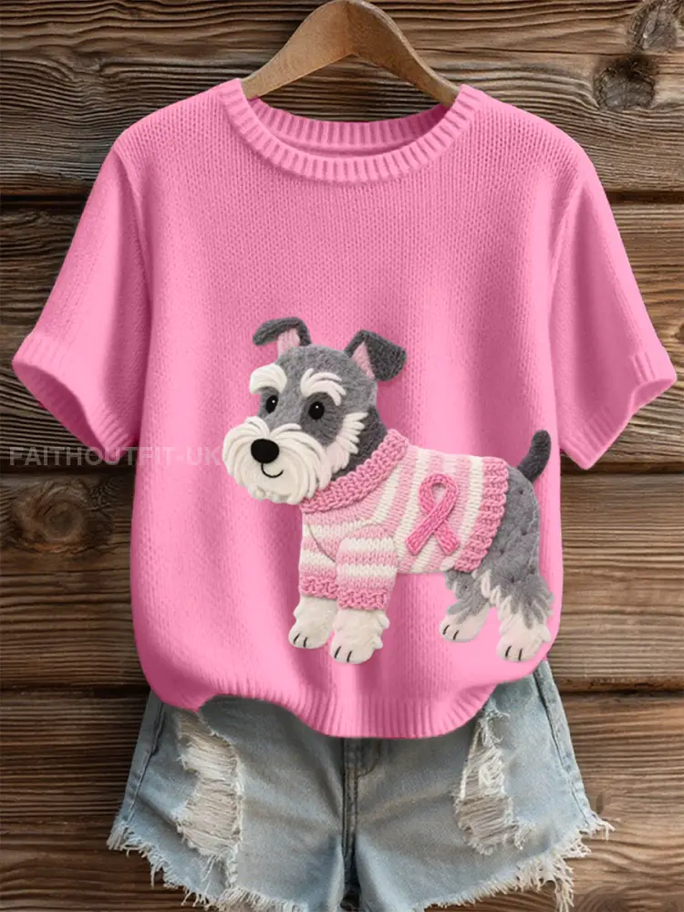 Women’s Felt Art Schnauzer Dog Pattern Cozy Knit Top