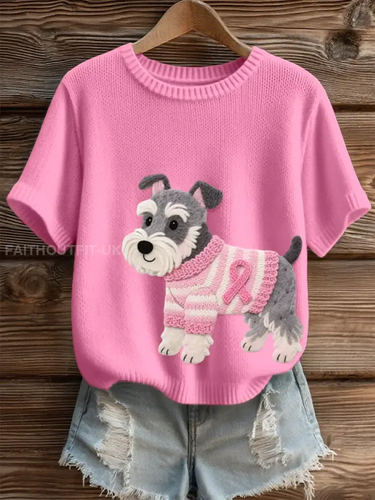 Women’s Felt Art Schnauzer Dog Pattern Cozy Knit Top