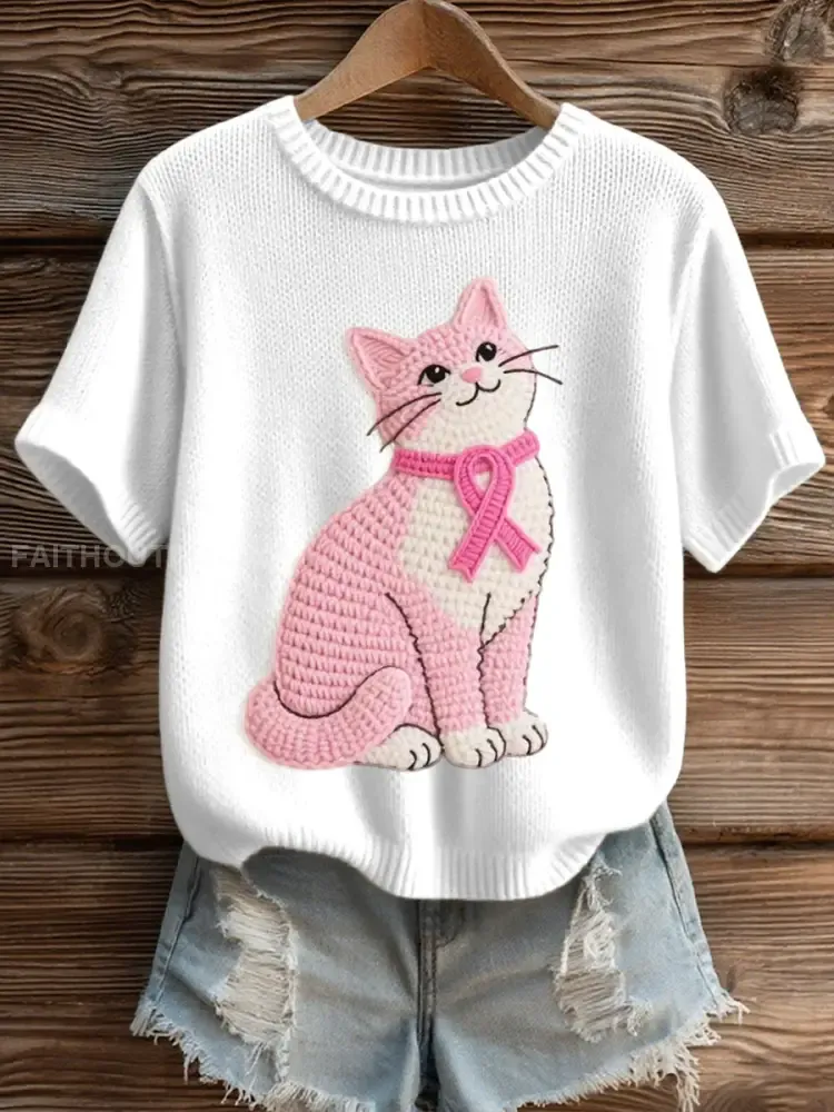 Women’s Lovely Cat Crochet Pattern Cozy Knit Top