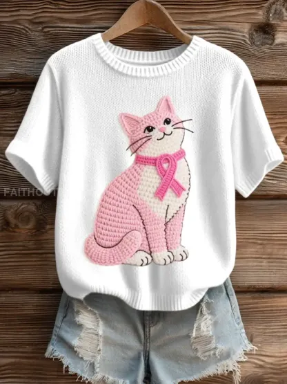 Women’s Lovely Cat Crochet Pattern Cozy Knit Top