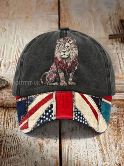 Unisex UK Flag Art Lion Printed Hat - Black · ONE