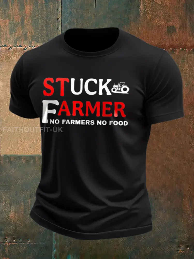 Men’s Stuck Farmer Funny Printed T-shirt