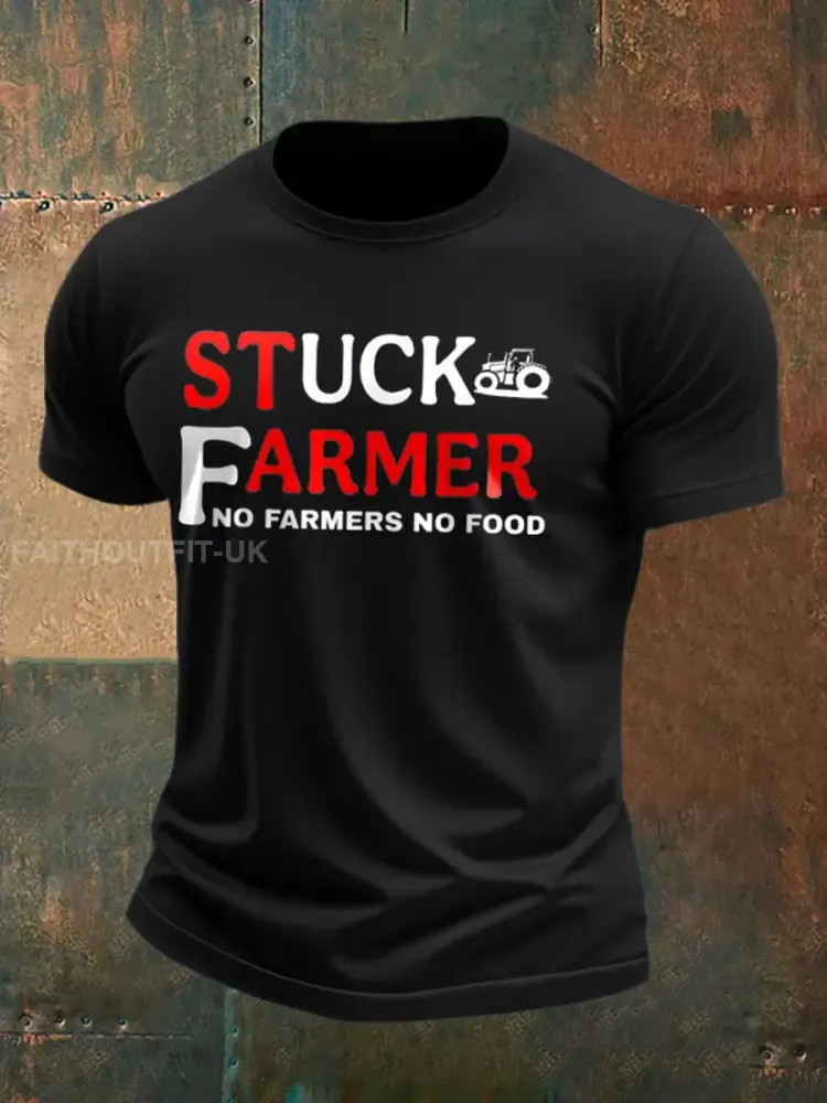 Men’s Stuck Farmer Funny Printed T-shirt