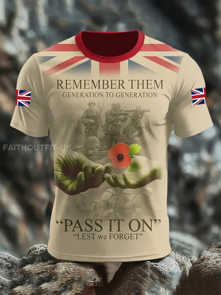 Men’s Remembrance Day Remember Them Pass It On Lest We Forget Short Sleeves T-shirt