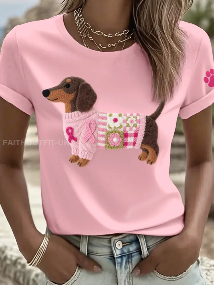Women’s Felt Art Dachshund Pattern T-Shirt