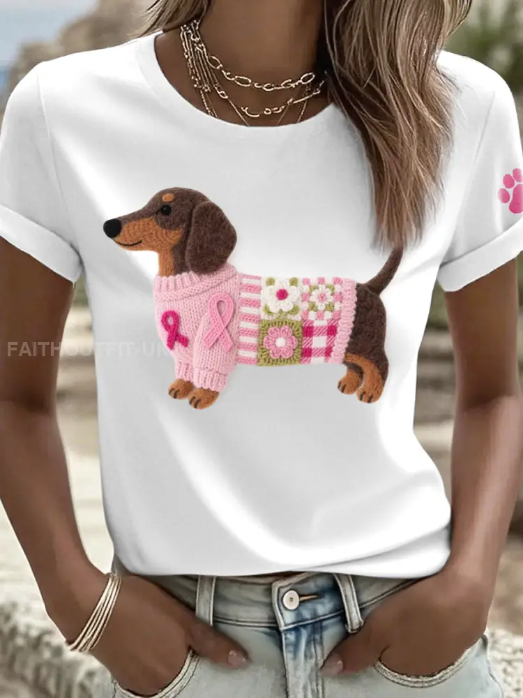 Women’s Felt Art Dachshund Pattern T-Shirt