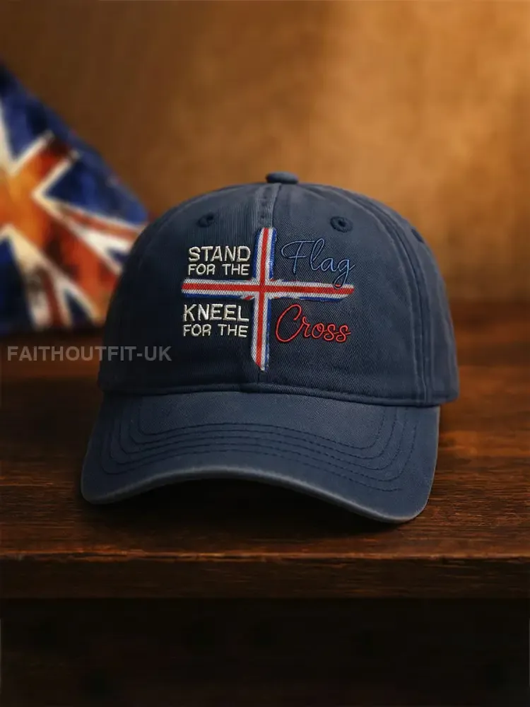 Unisex Stand For The Flag Kneel For The Cross UK Flag Faith Printed Hat - Navy Blue · ONE