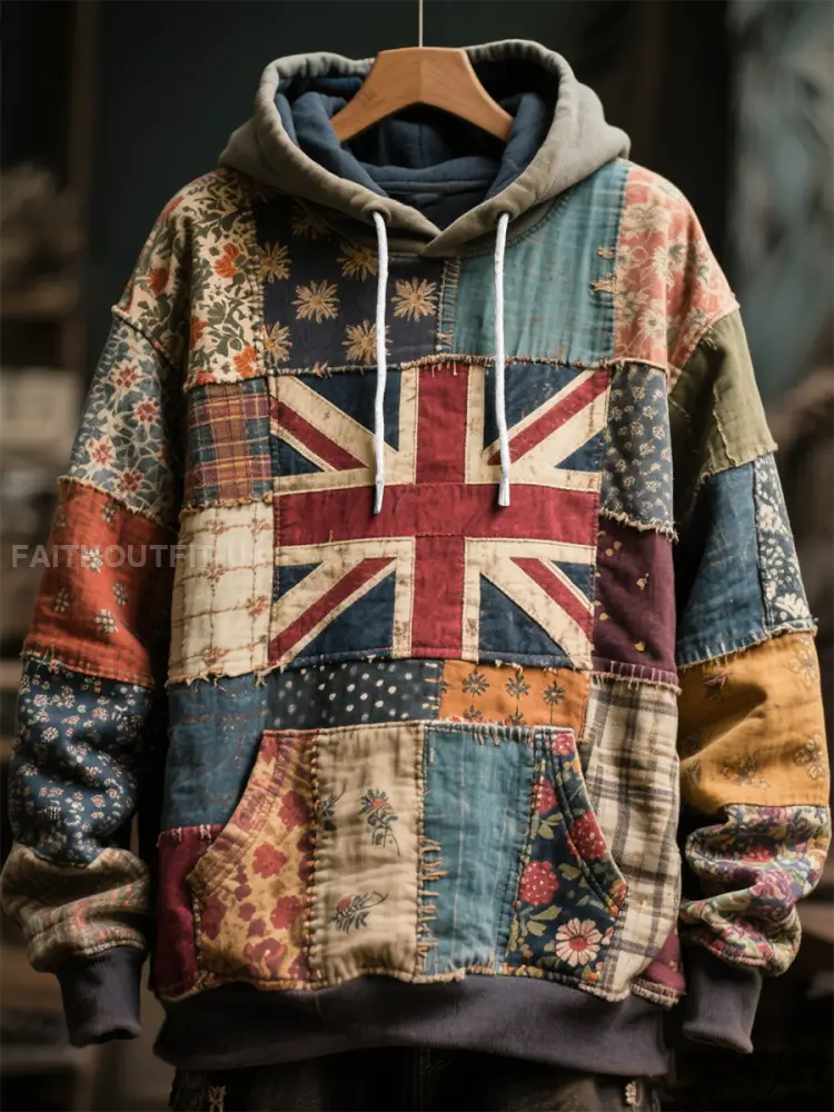 Unisex British Flag Printed Casual Oversized Drop-Shoulder Hoodie with Pockets