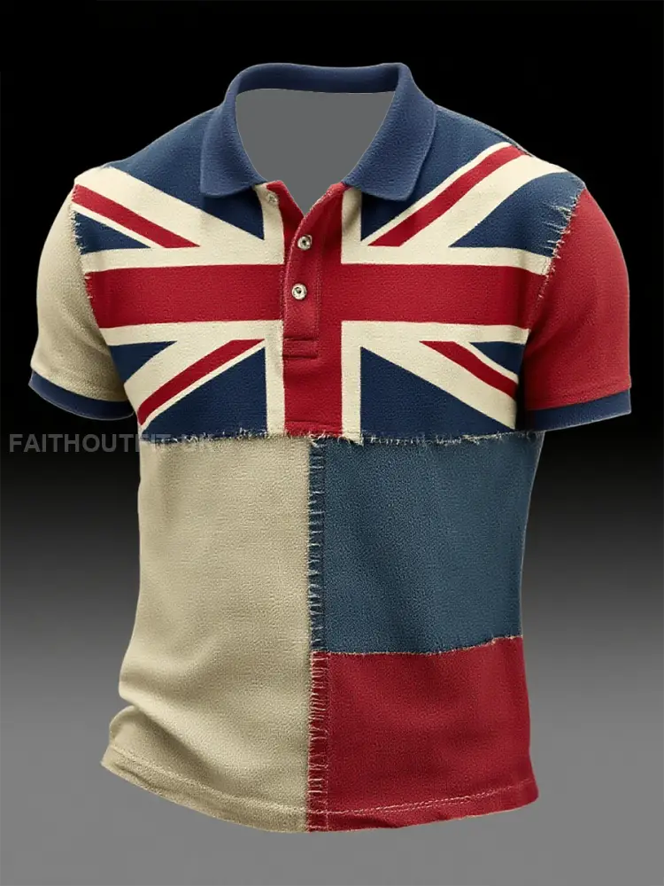 Men’s Union Jack and patchwork printed polo shirt