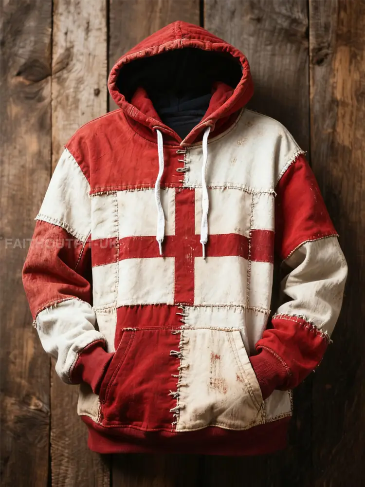 Unisex England flag and patchwork style Printed Oversized Drop-Shoulder Hoodie with Pockets