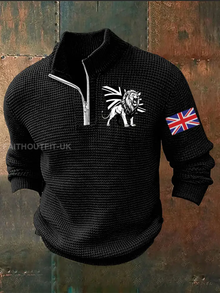 Men’s Vintage England Flag Lion Printed Sweater