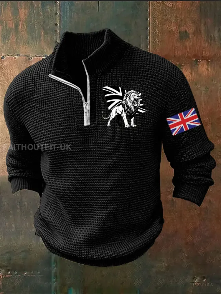 Men’s Vintage England Flag Lion Printed Sweater