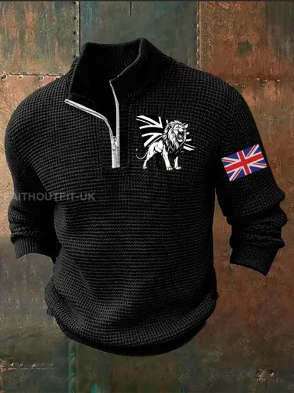 Men’s Vintage England Flag Lion Printed Sweater