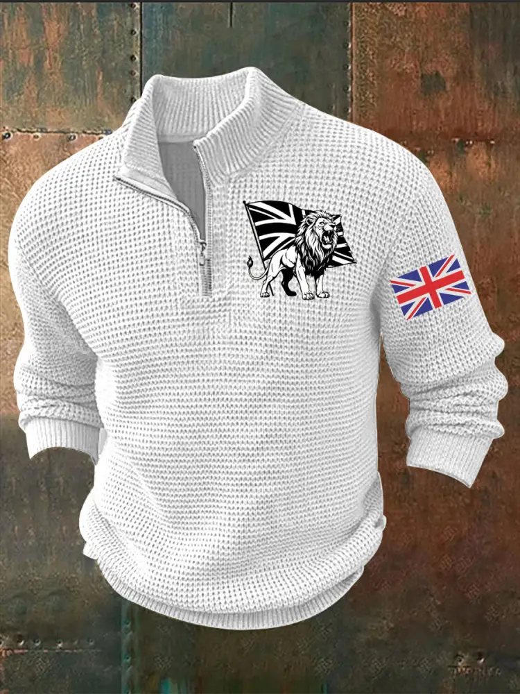 Men’s Vintage England Flag Lion Printed Sweater